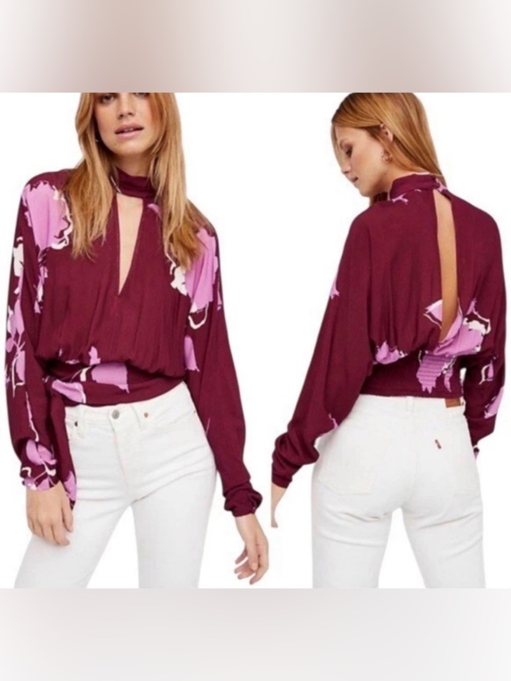 Free People Say You Love Me Open Back Mockneck Top Small